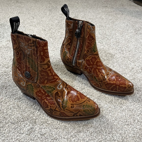 New Rock Leather Ankle Boots Womens 39 US 8 Floral Tooled Western M-GY501C-C3 - Picture 3 of 10